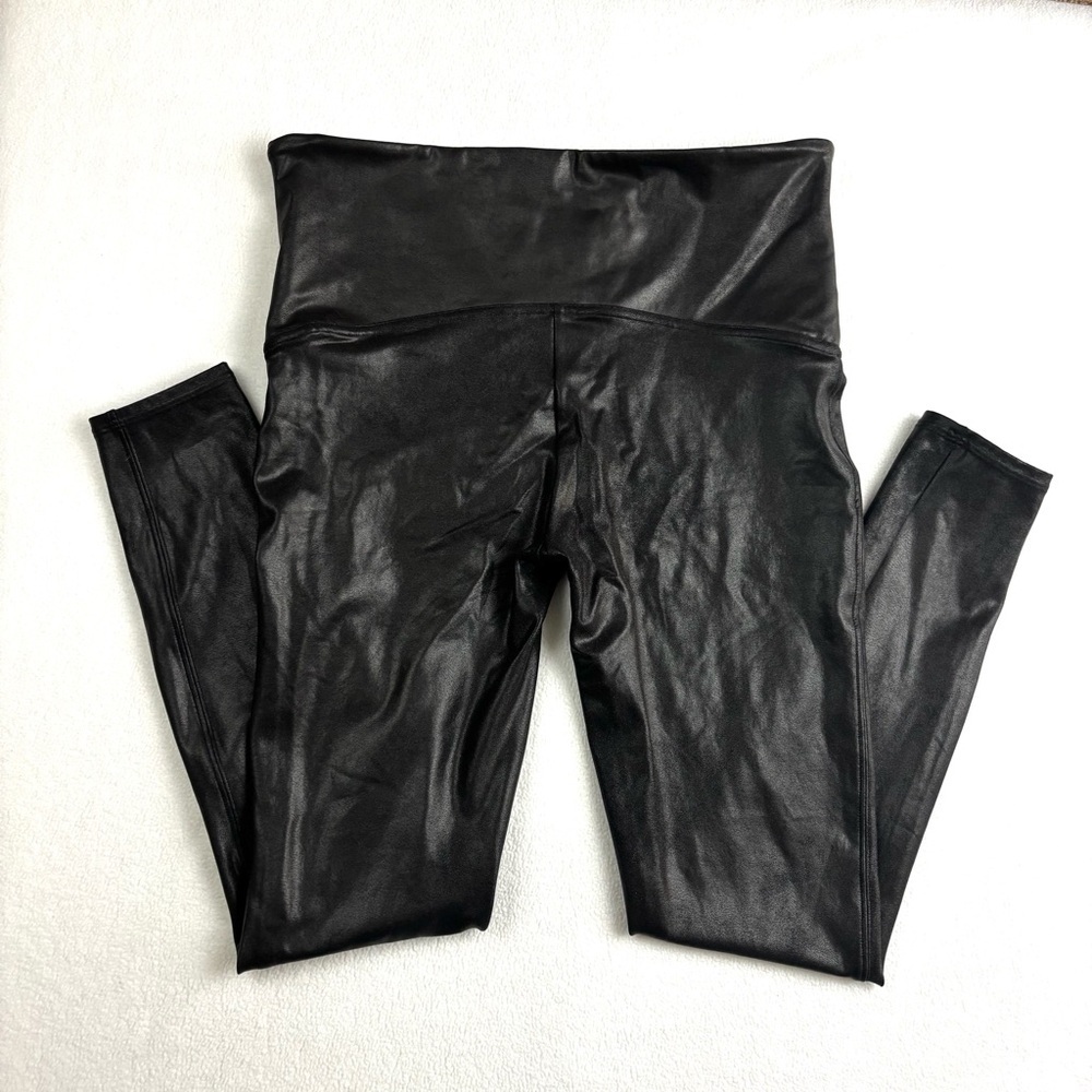 SPANX Faux Leather Moto Banded High Waist Ankle Compression Leggings Size 1X - Picture 8 of 15